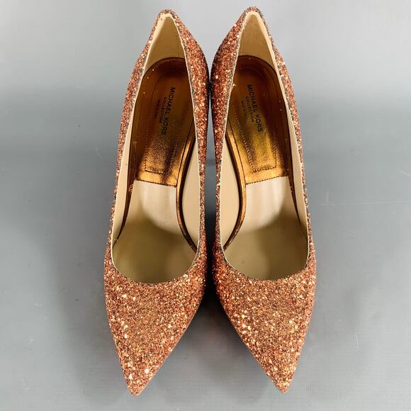 MICHAEL KORS COLLECTION Size 9.5 Copper Glittered Leather Trim Stiletto Pumps - Picture 4 of 10
